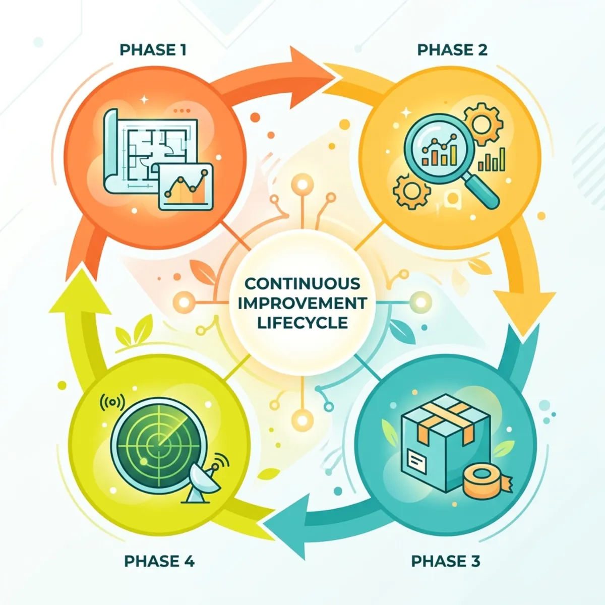 Continuous Improvement Lifecycle Flywheel showing Generate, Test, Distribute, and Observe phases.