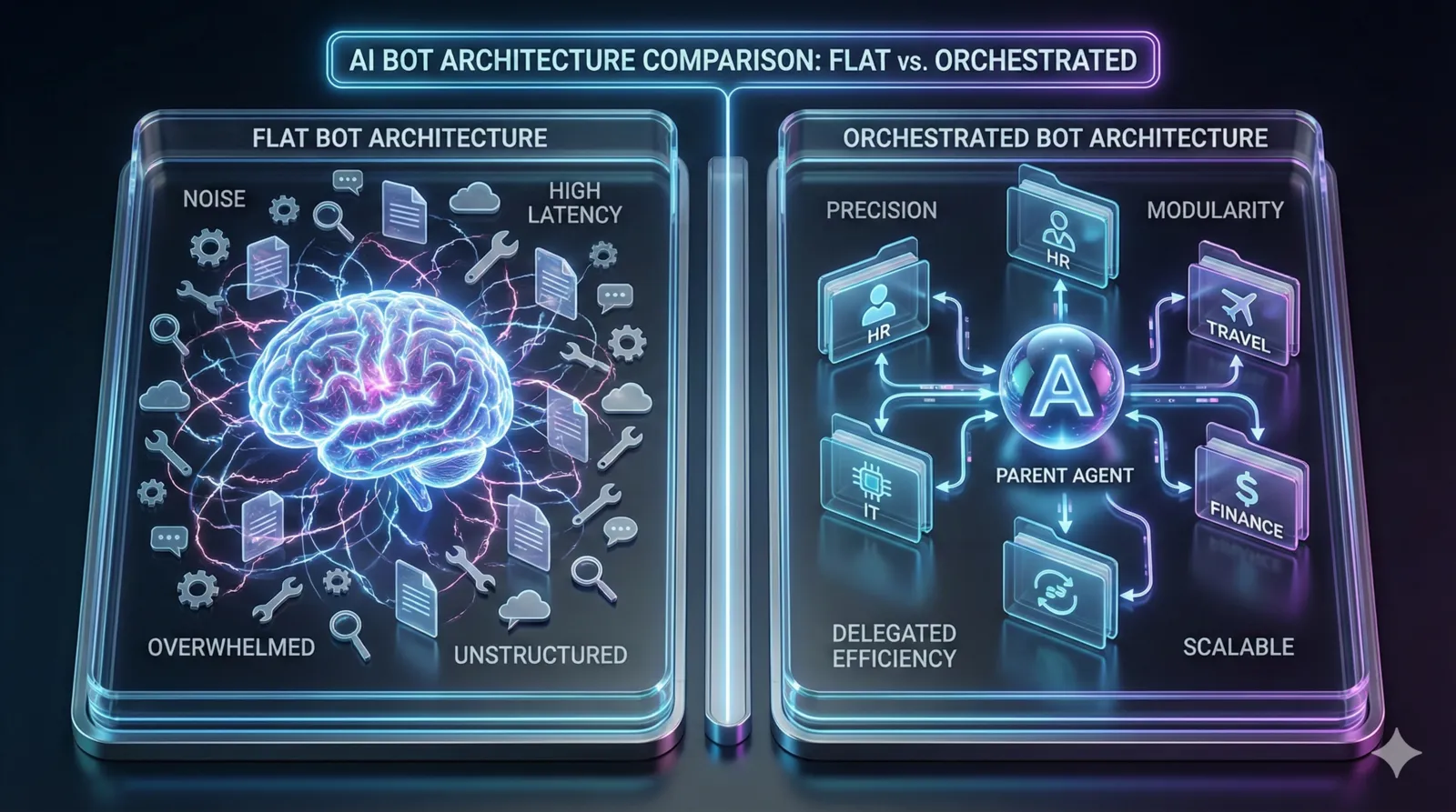 Diagram 2: Flat vs. Orchestrated Architecture Comparison