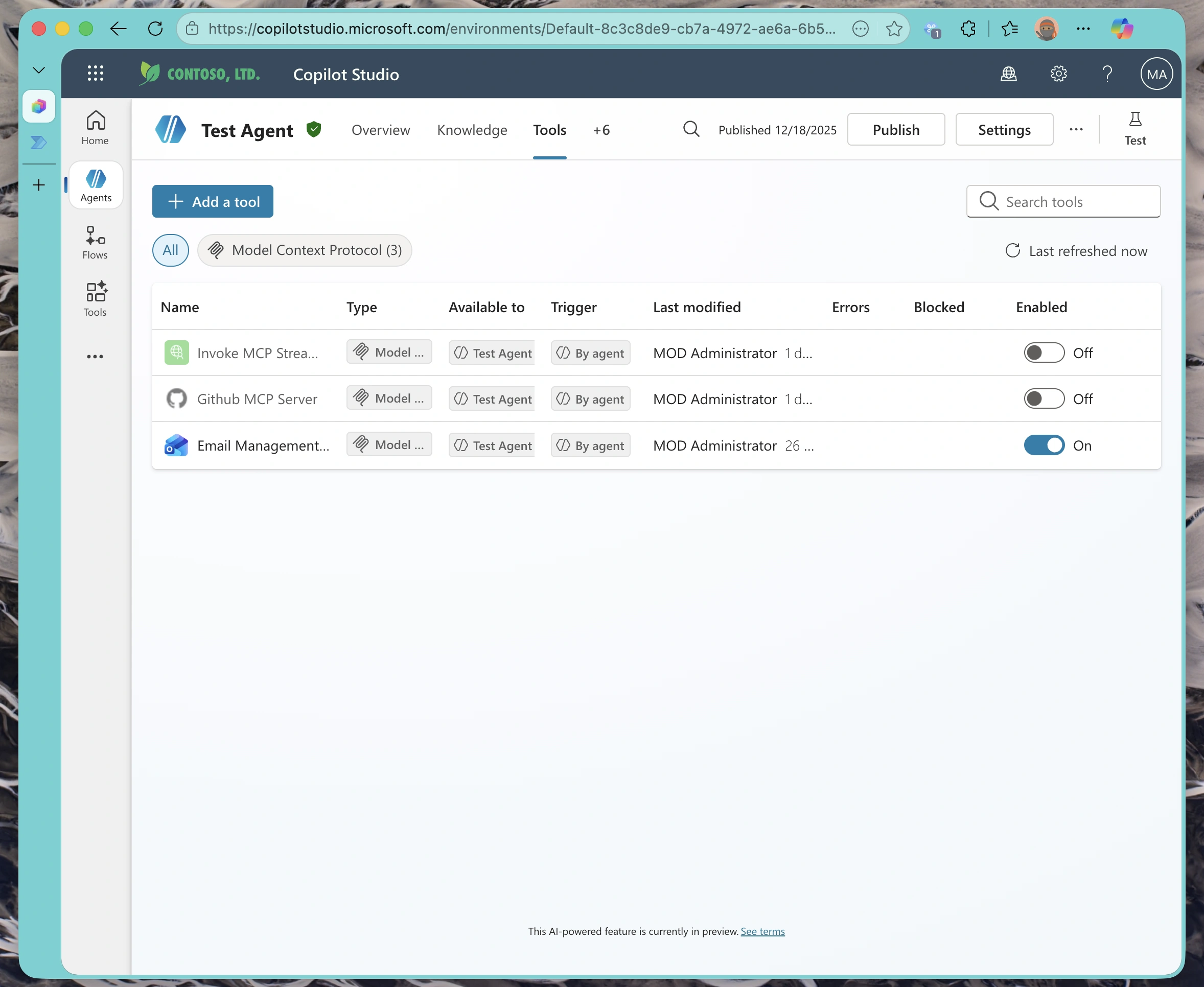 Tools tab where integrations and APIs are configured
