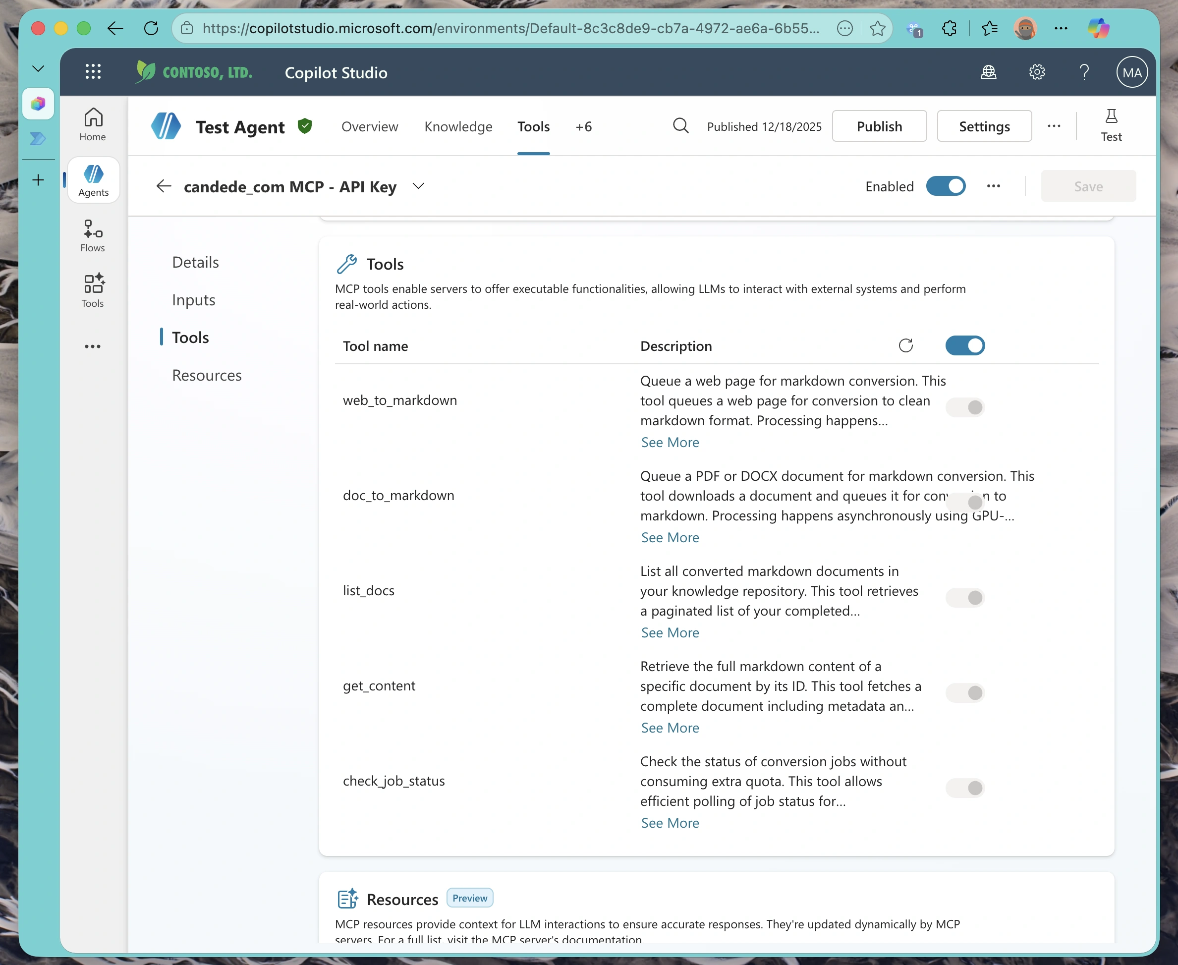 List of tools exposed by the MCP server