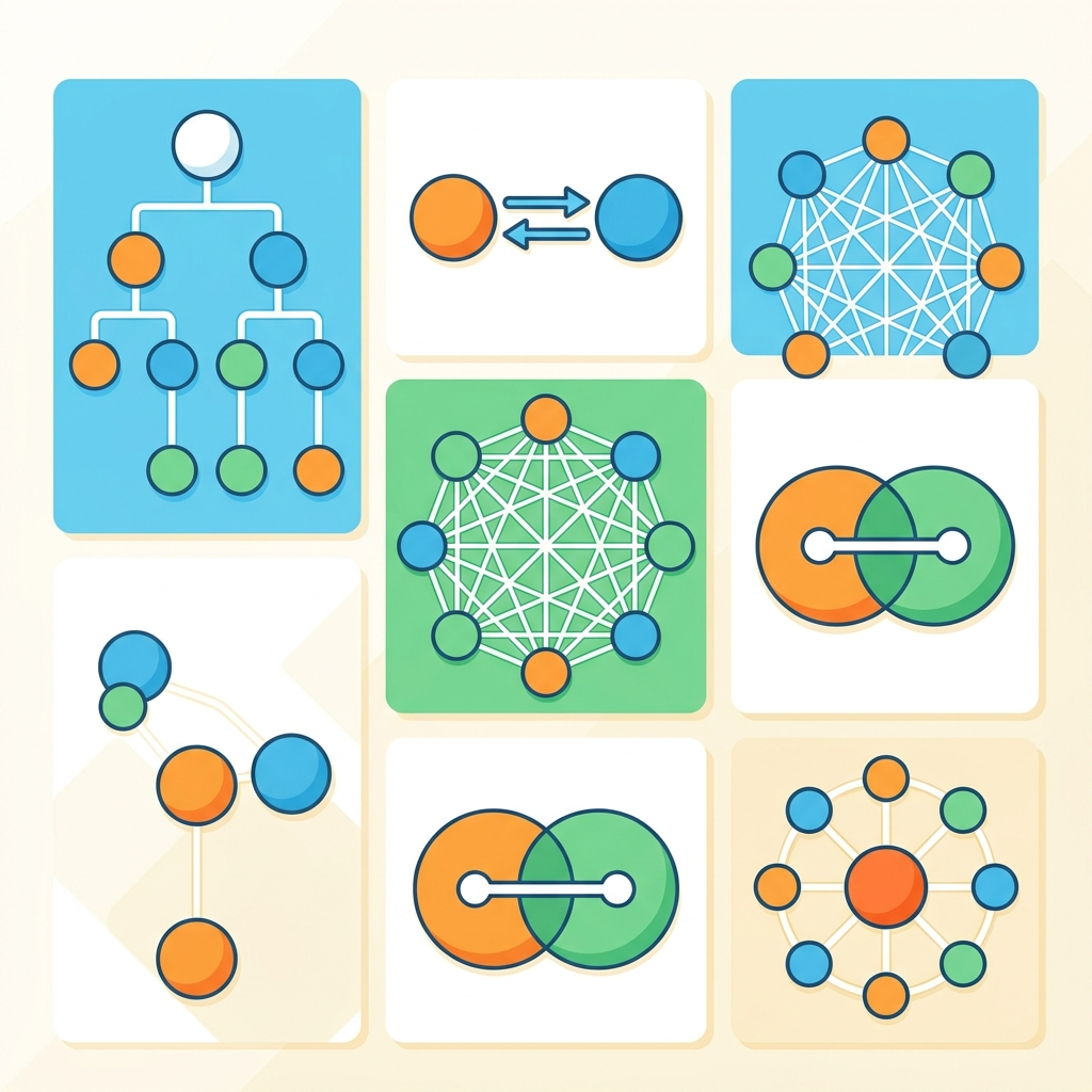 The 5 core multi-agent communication patterns: Delegation, Creator-Verifier, Direct, Negotiation, and Broadcast
