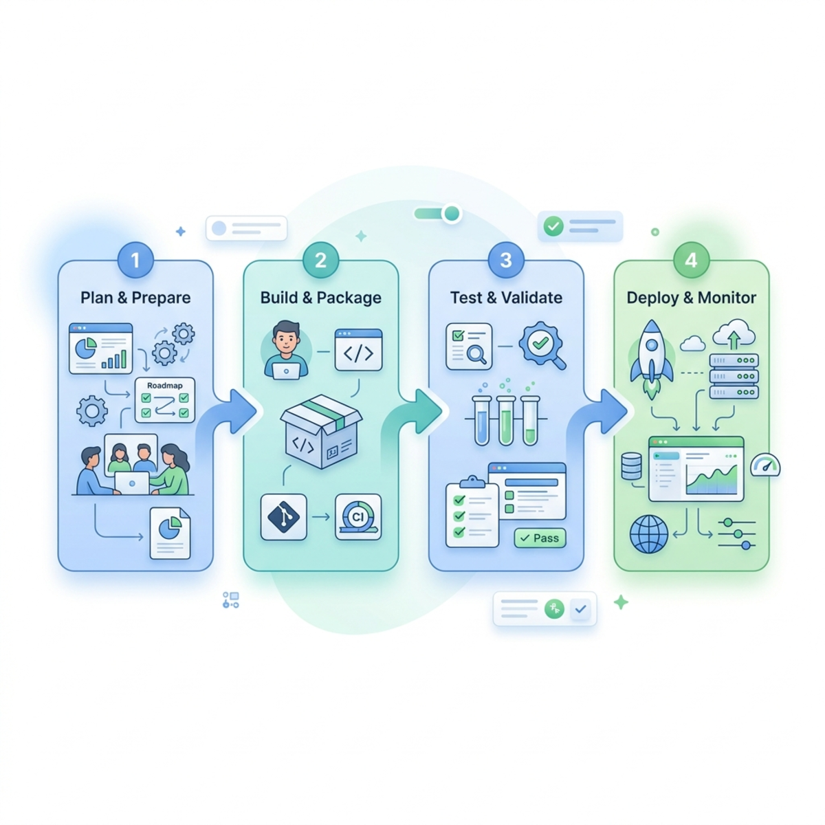 Flowchart illustrating the 4-step deployment process for workflows