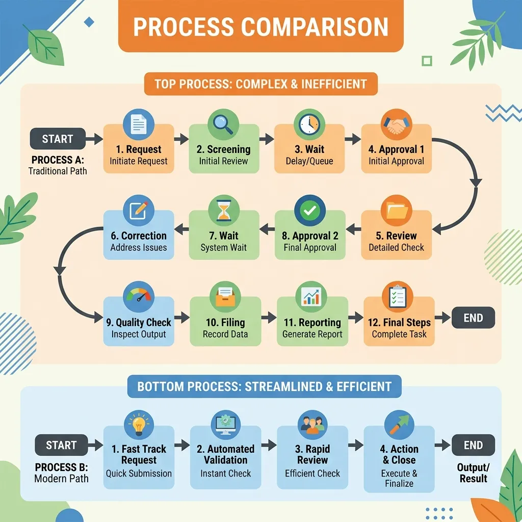 Flowchart comparing the old, inefficient scheduled prompt workflow with the new inline edit process.