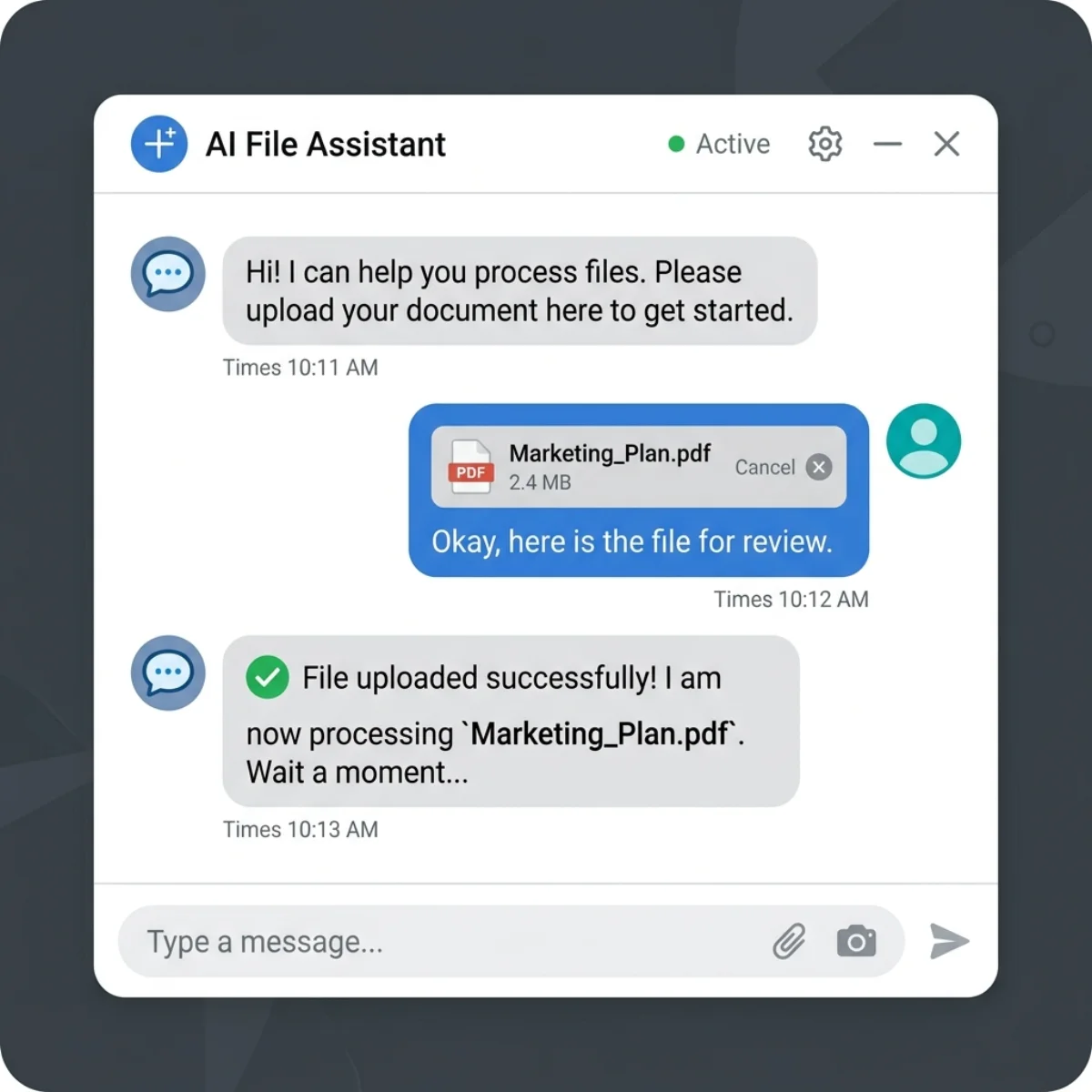 File Upload Chat Flow Mockup