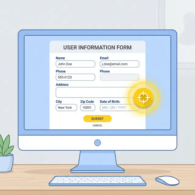 A glowing UI element picker tool hovering over a 'Date' text box